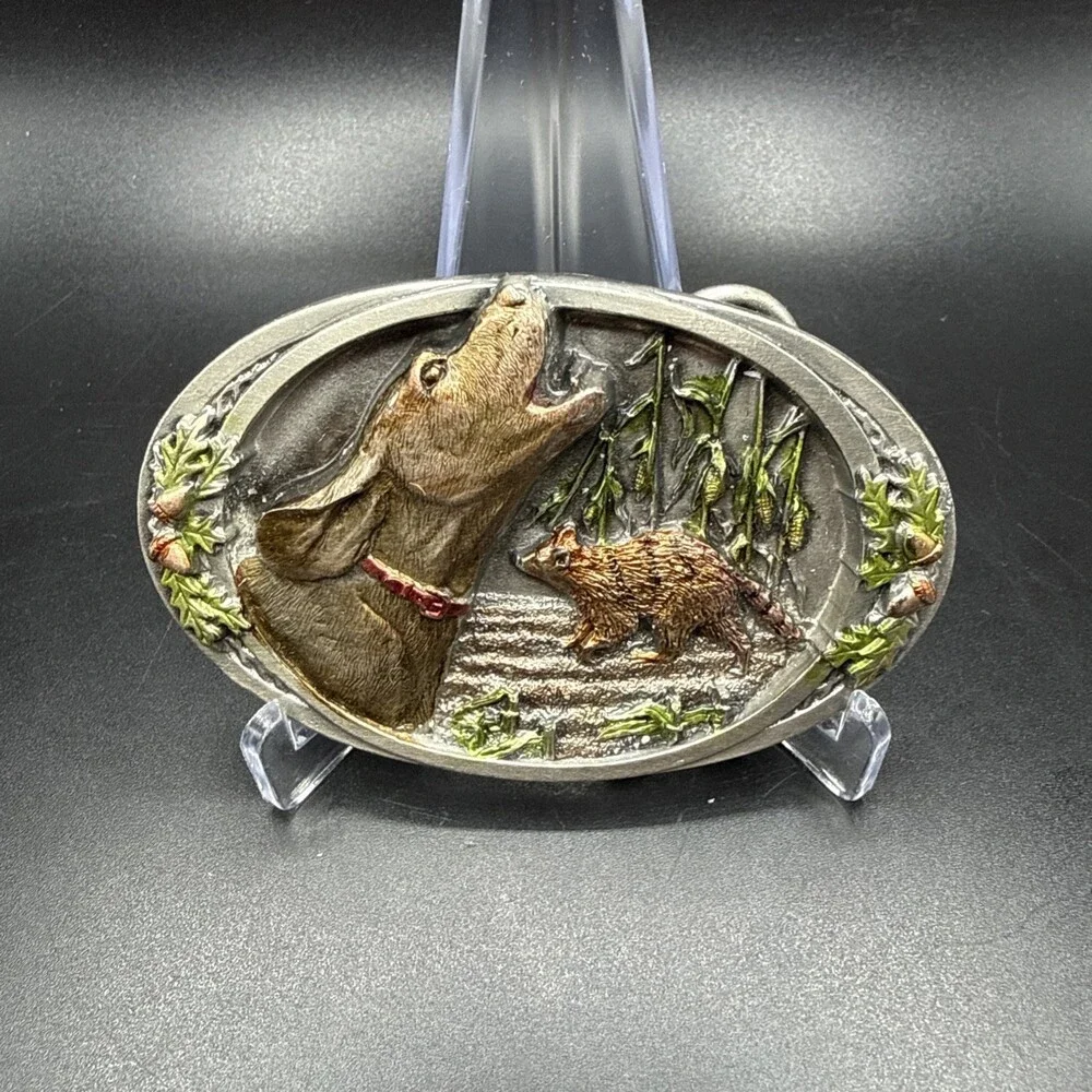Vintage 1991 Bergamot H-900 Enameled Coon Hunting Belt Buckle Beautiful